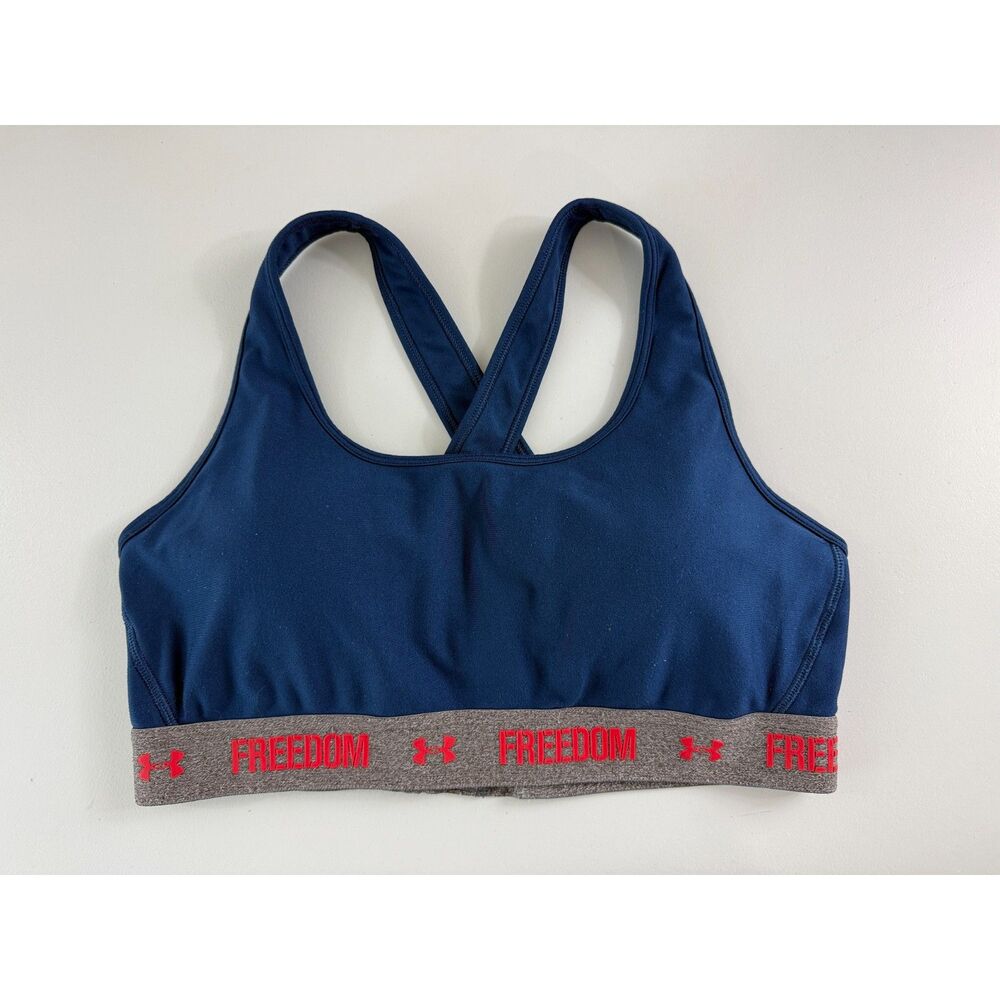 Under Armour Freedom Women’s Sports Bra XL Navy Gray Red Crossback Padded
